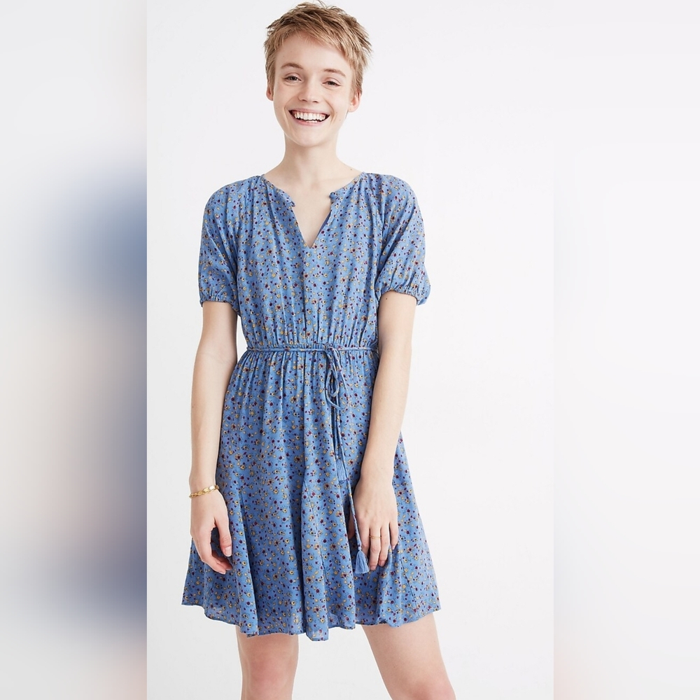 Madewell Button Dress PANSY FLORAL blue viscose Caliso Floral Size 6 $128 - Picture 4 of 16